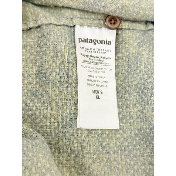 Patagonia Shirt Mens XL Blue Button Up Back Step Hemp Organic Cotton Pocket - Picture 6 of 7